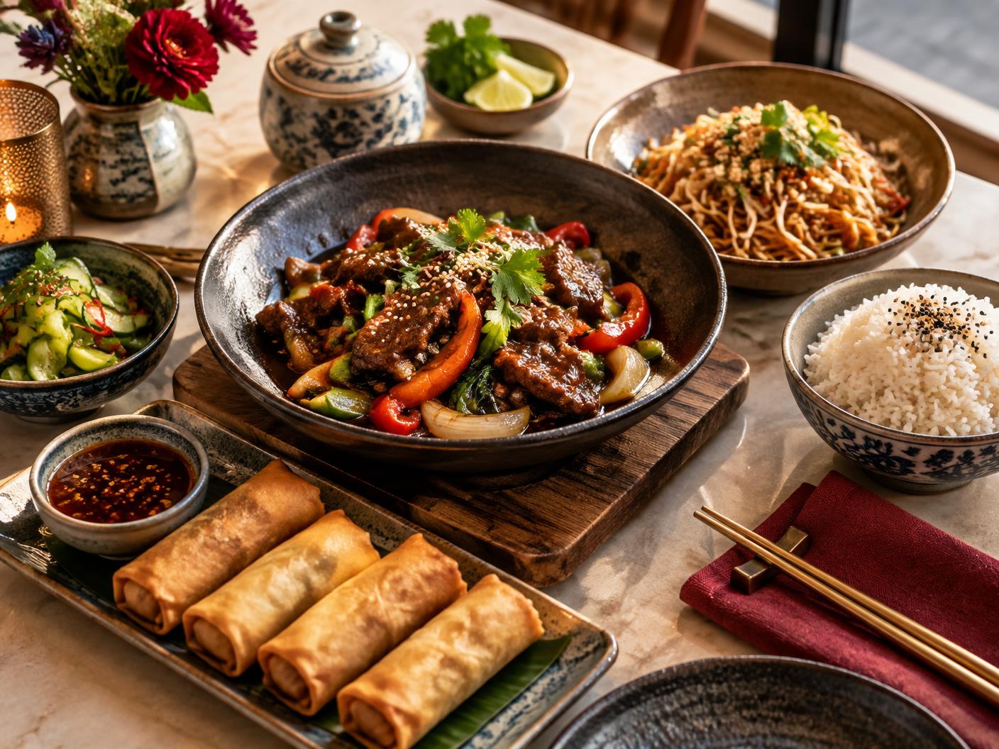 Et variert utvalg av varme asiatiske retter
